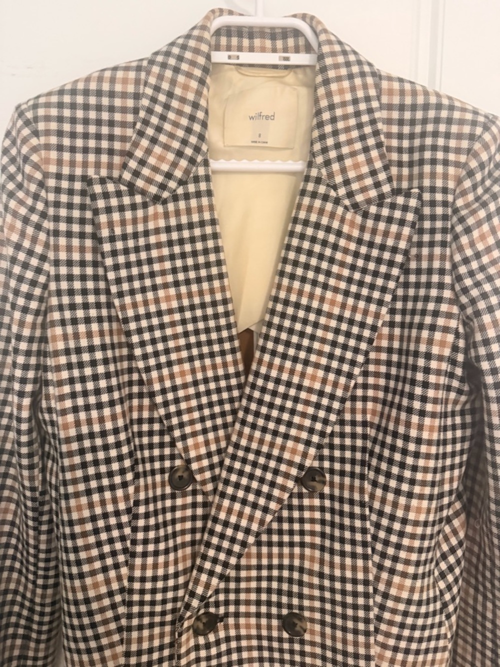 Wilfred Beige, Black & Cream Checked Double-Breasted Blazer